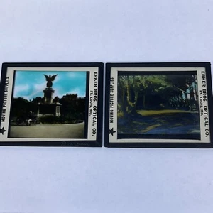2 Antique Magic Lantern Glass Slides Erker Bros Optical St Louis MO Colorized - Picture 1 of 9