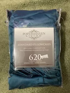 Pointehaven 620 TC Cotton Pillowcases Standard Teal 💫 - Picture 1 of 3