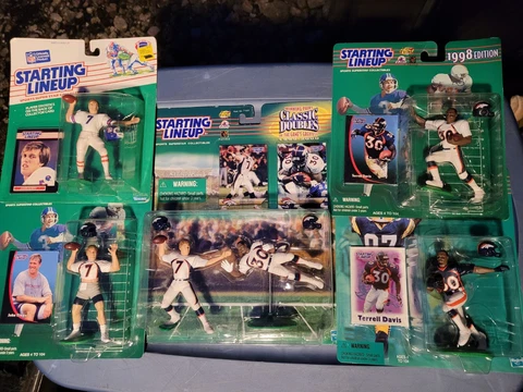 5pc lot Denver Broncos starting lineups SLU John Elway w/1989 & Terrell Davis Cover