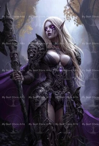 IMPRESIÓN ARTÍSTICA GUERRERO ELFO GÓTICO, decoración sexy de mujer, póster de dama guardián del bosque D976 - Imagen 1 de 4
