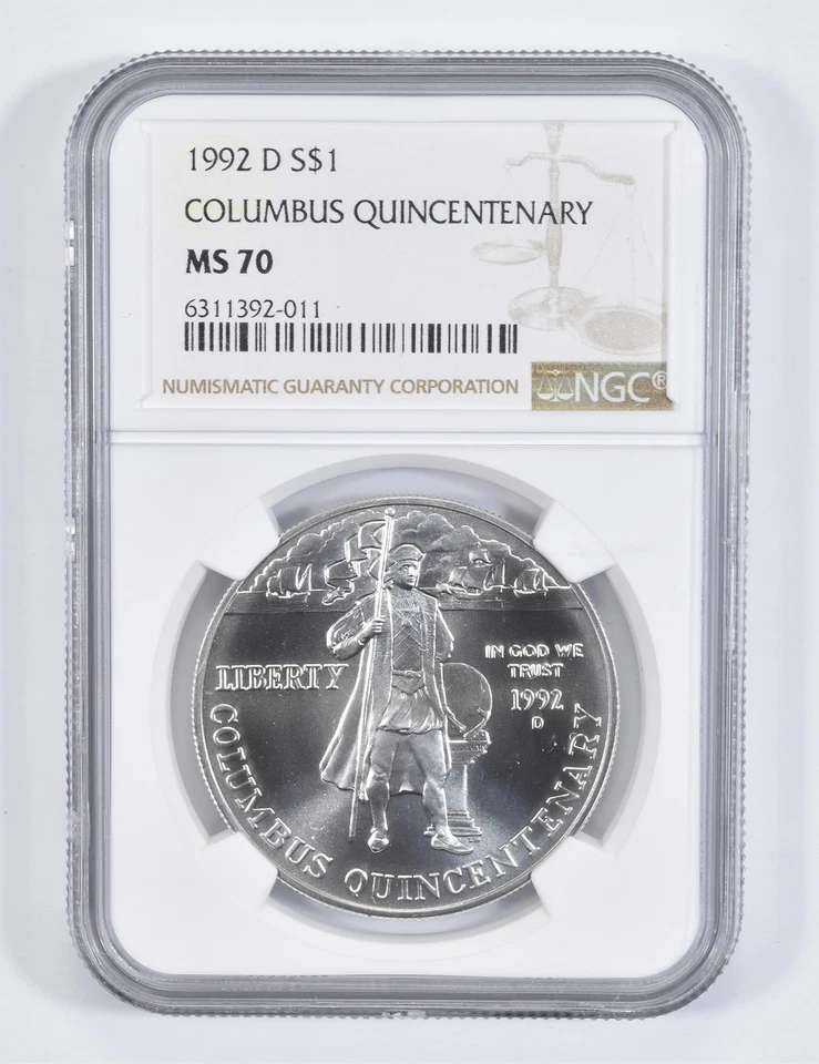MS70 1992-D Columbus Commemorative Silver Dollar NGC *1449 - Image 1 of 4