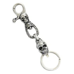 925 Sterling Silver Skull Keychain Biker KeyRing Punk DIY Accessories TA249D - Picture 1 of 15