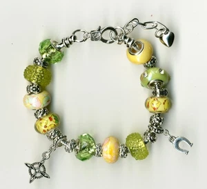 Plata Amarillo y Verde Mezcla Cuentas Cadena Serpiente Europea Dije Pulsera Gran Regalo - Imagen 1 de 1