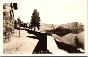 c1940s CRATER LAKE NATIONAL PARK Oregon Photo RPPC Postcard "From Lodge Veranda" - Picture 1 of 2