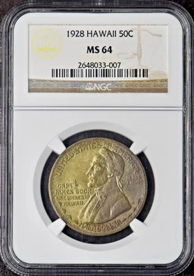 1928 Hawaiian Commemorative Silver Half Dollar - NGC MS64 Toned - ✪COINGIANTS✪ - Image 1 of 2