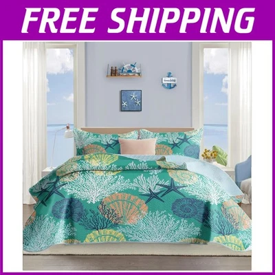 Juego de edredón reversible de playa tamaño completo/queen - tema náutico Foto 1 de 4