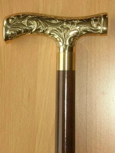 Bastone da passeggio in legno canna vintage manico ottone antico design solo manico - Foto 1 di 4