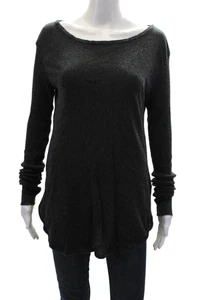 Enza Costa Womens Cotton Cashmere Boat Neck Long Sleeve Top Gray Size L - Picture 1 of 6