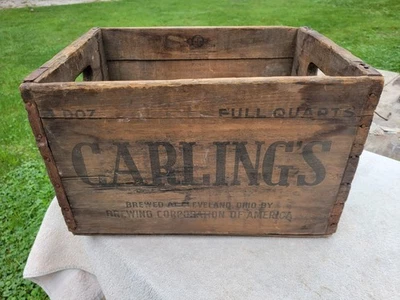 Vintage Cleveland Ohio Carlings Brewery Wooden Beer Crate Case Quarts - Image 1 of 4