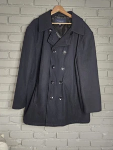 Roundtree & Yorke Men's Wool Peacoat Black Size XXL Overcoat Jacket Lined Winter - Picture 1 of 8
