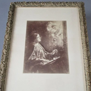 Antique 16" Decorative Wood + Gesso Frame ST CECILIA Angels Piano * SEPIA Litho - Picture 1 of 7