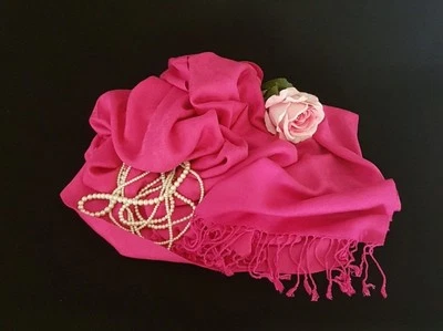 Pink Pashmina Scarf, Vintage Pashmina Evening Shawl - Image 1 of 4