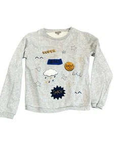 GIRL'S EMILE ET IDA GRAY FLEECE SWEATSHIRT GRAY PULLOVER EMBROIDERED PATCHES 12 - Picture 1 of 10