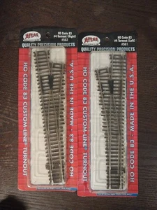 2 Atlas HO Scale Code 83 #4 Right/Left-Hand Turnout/Switch Model Train Track - Picture 1 of 6