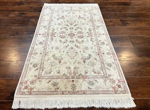 Oriental Rug 3x5 Wool Silk Highlights Ivory Floral Fine Carpet Vintage Handmade - Picture 1 of 12