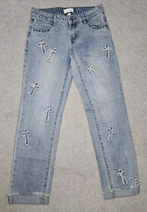 Rare Austin Landing Light Wash CROSS Mid Rise Straight Leg Jeans Size 1 Raw Hem - Picture 1 of 3