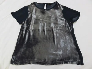 TOP SHOP BLUE MIX SOFT SILK VELVET & CONTRAST SHEER CHIFFON BACK TOP UK 8 - 10 - Picture 1 of 12