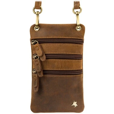 Sling Bag Leather Cross Body Travel Pouch Secure Pockets Tan Unisex VISCONTI S4 - Image 1 of 4