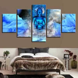 Blue Buddha Spiritual Buddhism Meditation Nirvana 5 Piece Panel Canvas Wall Art - Picture 1 of 2
