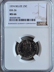 Belize 25 Cents 1974 NGC MS 66 - Picture 1 of 2