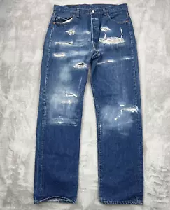 Vtg Levis Jeans Mens 38x36 Blue 501 Button Fly Distressed Grunge USA 80s Denim - Picture 1 of 24