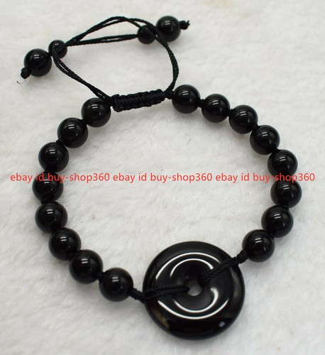 VALENTINO Bracciale perle e ciambelle pietre preziose tonde agata nera naturale 10 mm 7 5" AAA++