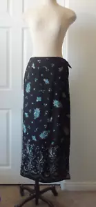 Eddie Bauer Black Multicolor Floral Print 100% Silk Lined Midi Wrap Skirt - 14 - Picture 1 of 8