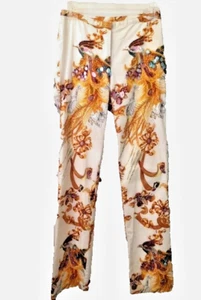 BASIX II COTTON PANTS SIZE 2 LOW RISE STRAIGHT LEG PEACOCK PRINT BEADS SEQUINS - Picture 1 of 14