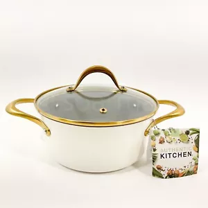 Authentic kitchen Gold Trim Stainless Steel Ceramic Cookware 2.5-qt 8" StockPot - Picture 1 of 12
