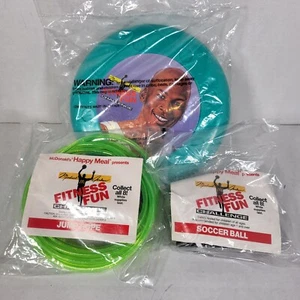 3 Fitness Fun Jordan Happy Meal McDonalds Toys 1991 Jump Rope Soccer Flying Disc - Picture 1 of 7