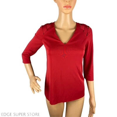 Blusa Top Bailey 44 Roja Cuello en V Manga 3/4 Tejida Hombro Acolchada Talla XS XSmall Foto 1 de 4