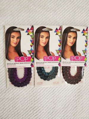 HAIRDO BY POP 20" EXTENSIÓN TRENZA METÁLICA CABELLO PAQUETE DE 3: púrpura, verde azulado, rosa. ¡NUEVO! Foto 1 de 4