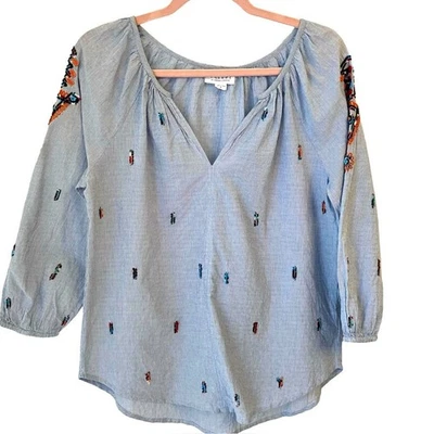 Top de terciopelo de Graham & Spencer con cuentas pequeño azul a rayas bordado algodón boho Foto 1 de 4