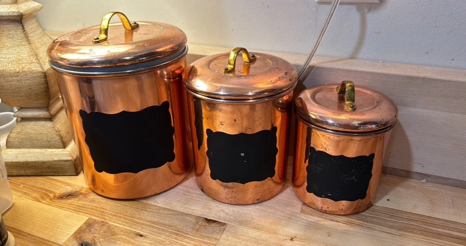 Old Dutch 3 Piece Decor "CHALKBOARD" Canister Set, 4 quart, Copper - Image 1 of 1