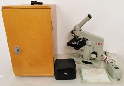 Vtg 1970s Nomo Biolam C11 USSR Russian Microscope, Lamp Box & Keys & Accessories - Image 1 of 4
