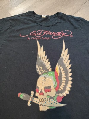 VTG Ed Hardy y2k T shirt Skull Wings Grahpic tee rhinostones XXL Mens - Image 1 of 4