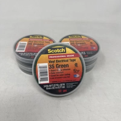 3M SCOTCH 3M Super 35 Scotch Vinyl Electrical Green Color Tape, 3/4 in x 66 ft, 5 Rolls