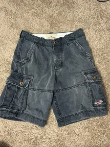 Vintage Hollister Cargo Shorts Mens 28 Black Distressed Grunge Y2K Button Fly - Picture 1 of 10