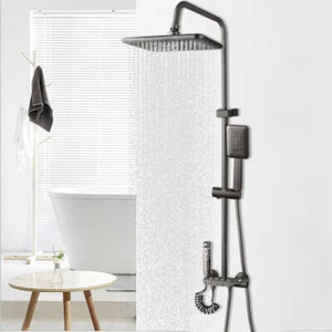 Bathroom Gun Metal Shower Faucet Set Rainfall Thermostatic Wall Mount Mixer Taps - Picture 1 of 14