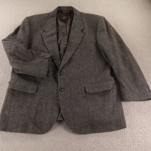 VTG Tweed Jacket XL Gray Herringbone 100% Wool Blazer Sport Coat USA 46R - Picture 1 of 16