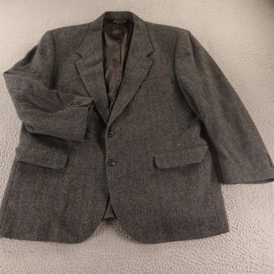 VTG Tweed Jacket XL Gray Herringbone 100% Wool Blazer Sport Coat USA 46R - Image 1 of 4