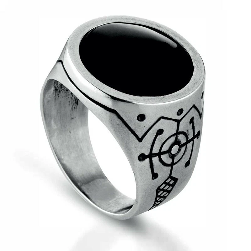 Anello chevalier Uomo in Argento 925% brunito con pietra naturale forma tonda - Immagine 1 di 1