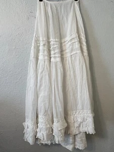 Antique Edwardian 1900s White Cotton Ruffle Trained Lawn Tea Skirt Petticoat - Picture 1 of 14