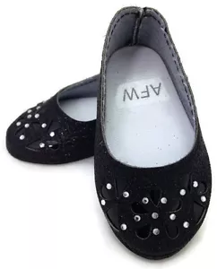 Black Glitter Flats w/Floral Cutout Shoes for 18 inch Doll Clothes Girl - Picture 1 of 5