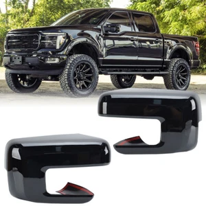 Left+Right Black Side Mirror Cover Cap W/Signal Hole For Ford F150 2021-24 2025 - Picture 1 of 10