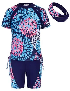 Girls Rash Guard Swimwear Short Sleeve Two Piece Swimsuit Set for Beach Navy 10Y - Picture 1 of 3