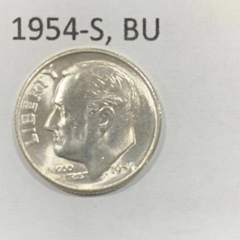 1954 S Roosevelt Dime BU ~ 90% Silver ~ Uncirculated U.S. Coin from Roll ~ D2160 Cover