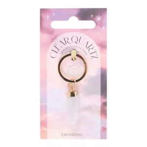 Clear Quartz Semi Precious Crystal Keyring - Energising - H6.5cm - Brand New - Picture 1 of 2