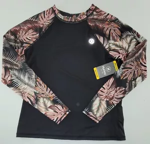 NEW Hurley Women's Medium Black Scattered Palm Long Sleeve Swim Shirt UPF 50+ - Picture 1 of 6