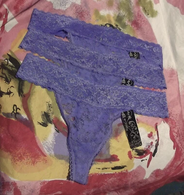 3 BRAGAS TANGA RAMPAGE ÍNTIMATES PÚRPURA ENCAJE TRANSPARENTE XL Foto 1 de 2